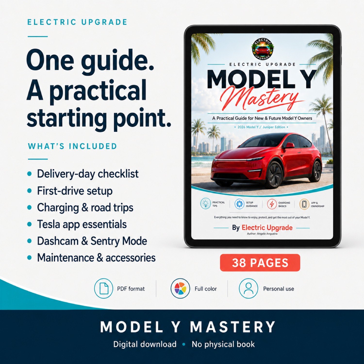 What's included — delivery-day checklist, first-drive setup, charging, Tesla app, Dashcam, and accessories