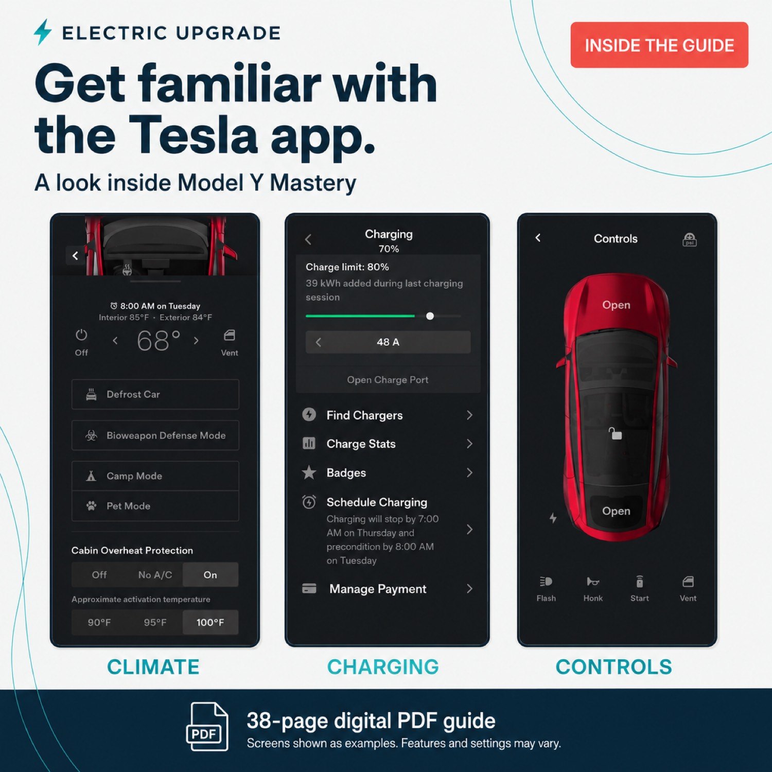 A look inside Model Y Mastery — Tesla app climate, charging, and controls